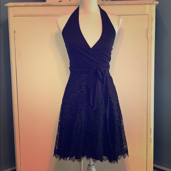 Diane Von Furstenberg Dresses & Skirts - DVF Black Lace Halter Cocktail Dress